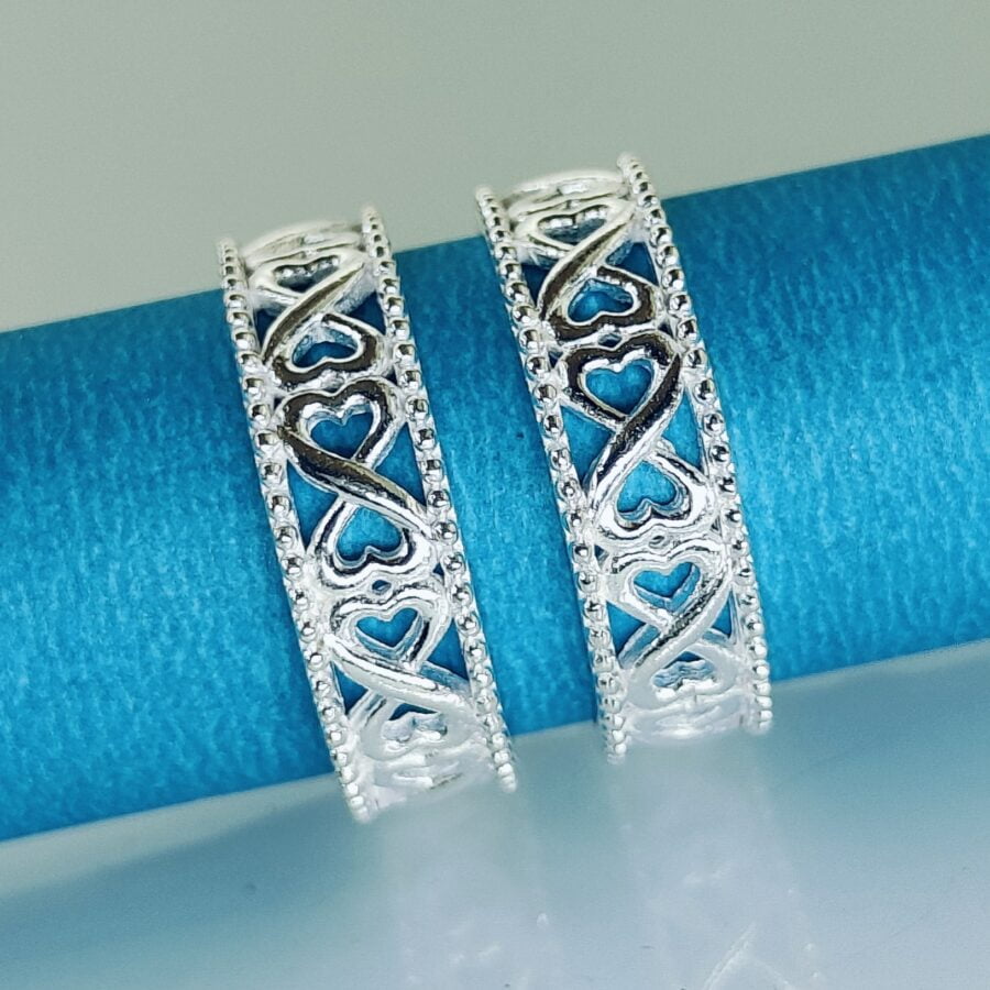 Criss-Cross Net Pattern Band Design Toe Rings In Silver