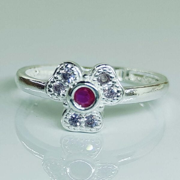 Star Shaped Toe Rings With Pink Zirconia Stone In Silver