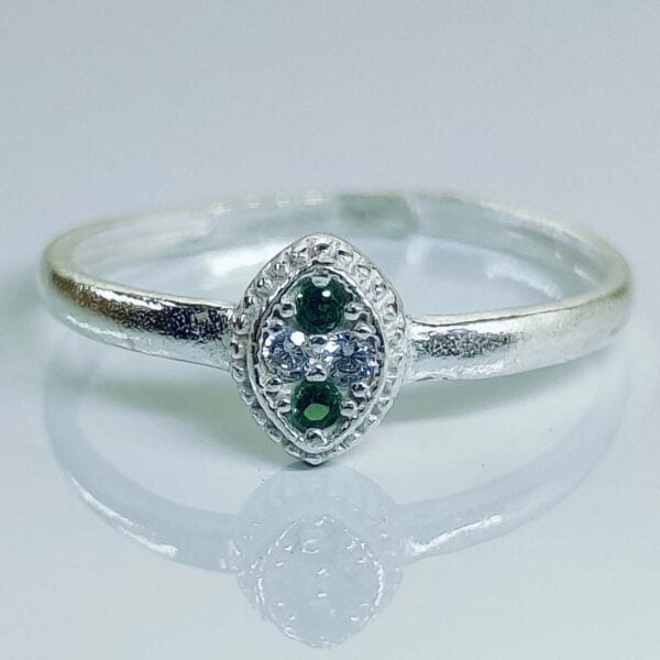 Small Oval Toe Ring With White And Green Zirconia Stones In Silver