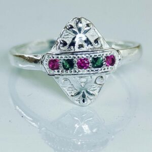 Diamond Shape Toe Ring With Pink and Green Color Zirconia Stone In Silver