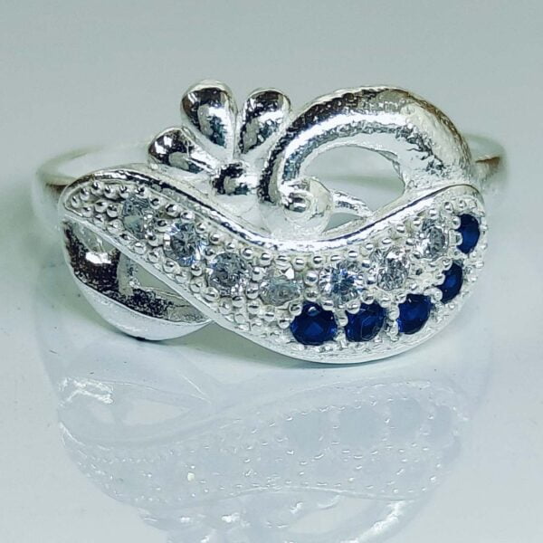 Peacock Shape Toe Ring With Blue And White Color Zirconia Stones In Silver