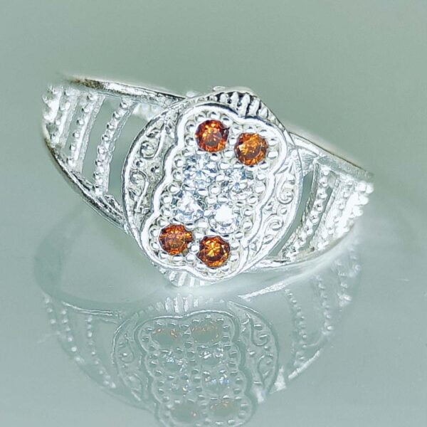 Oval Shape Toe Rings With Peach and White Zirconia Stones In Silver